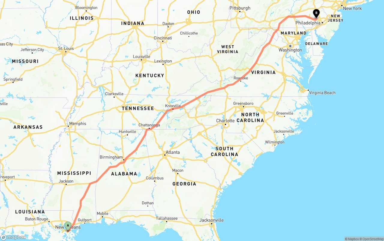 Shipping route from New Orleans to Phoenix