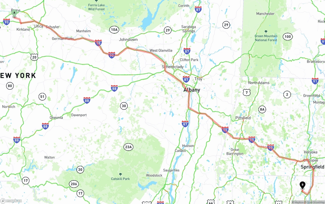 Shipping route from New York to Bradley International Airport