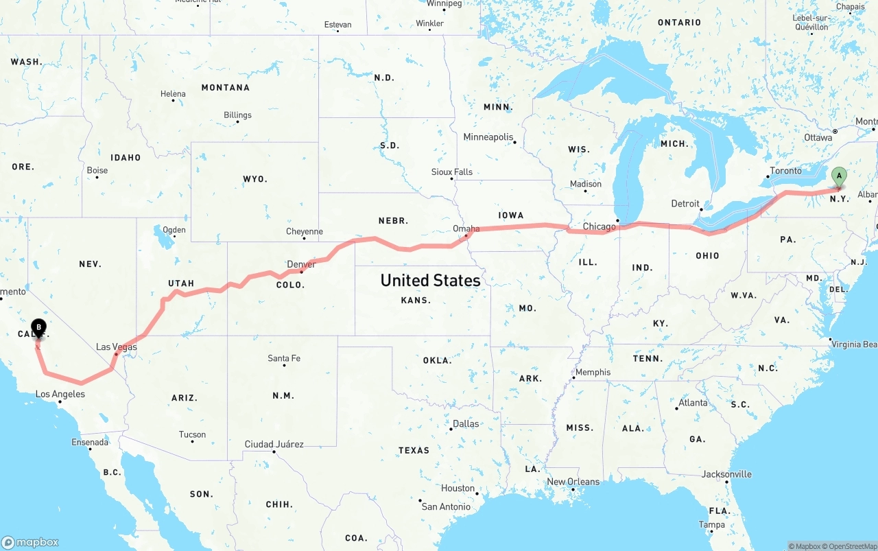 Shipping route from New York to California