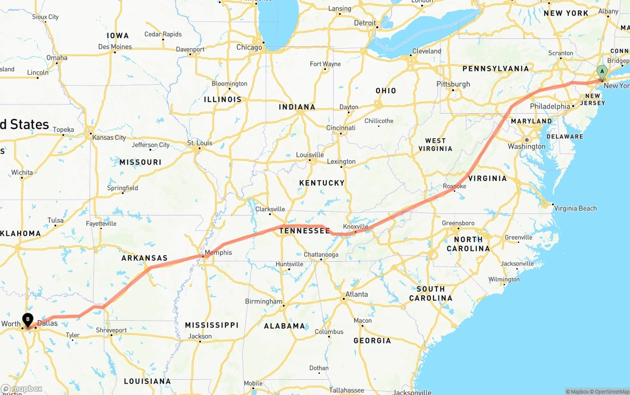 Shipping route from New York City to Arlington