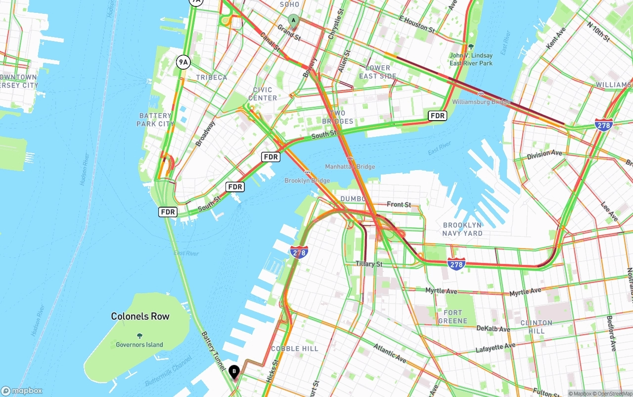 Shipping route from New York City to Port of New York