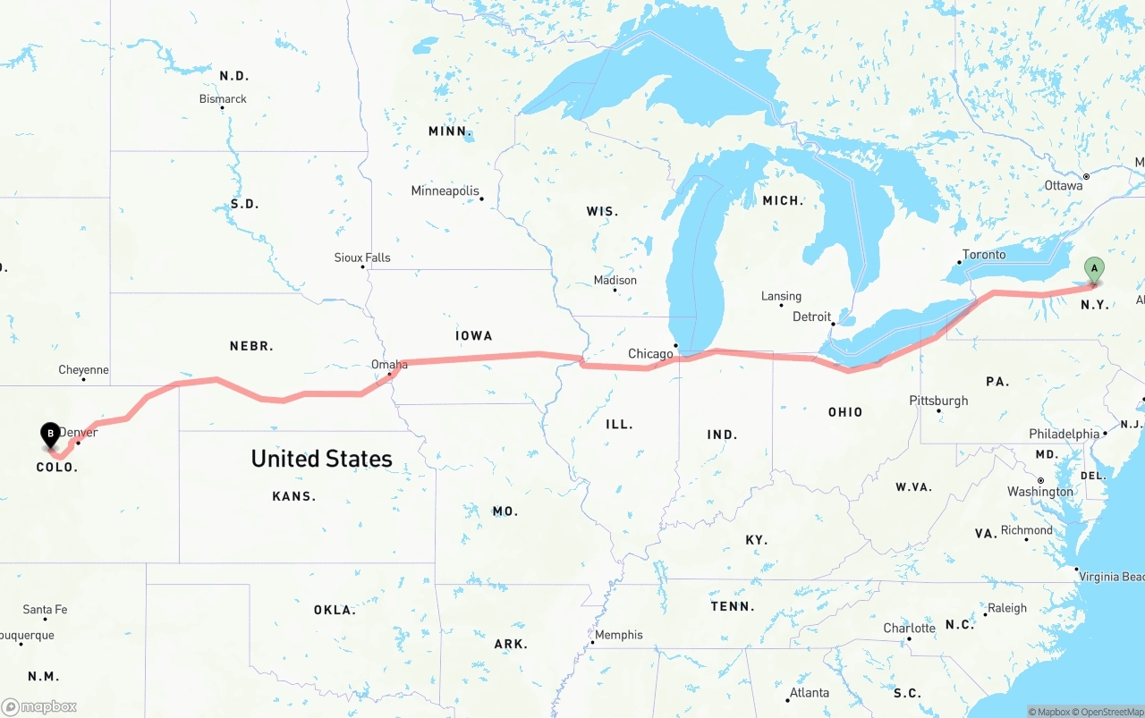 Shipping route from New York to Colorado