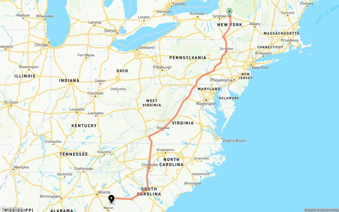 Shipping route from New York to Georgia