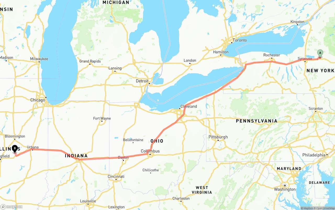 Shipping route from New York to Illinois