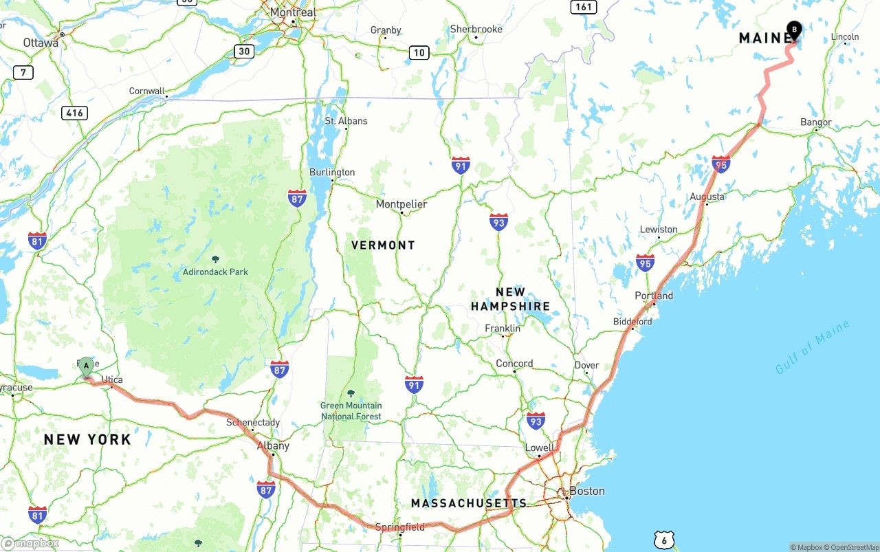 Shipping route from New York to Maine