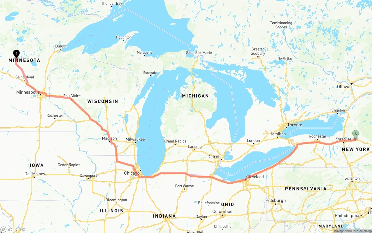 Shipping route from New York to Minnesota