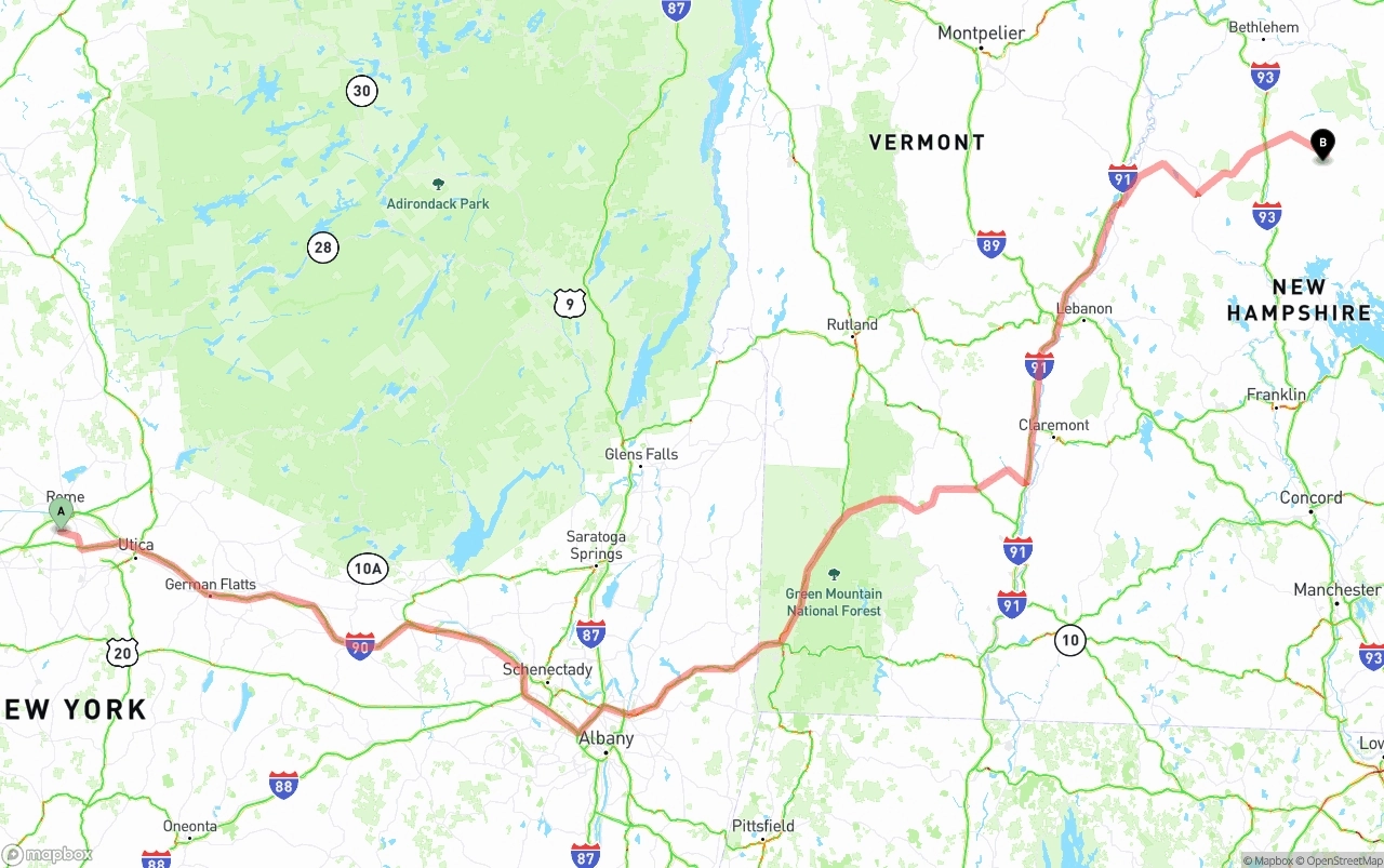 Shipping route from New York to New Hampshire