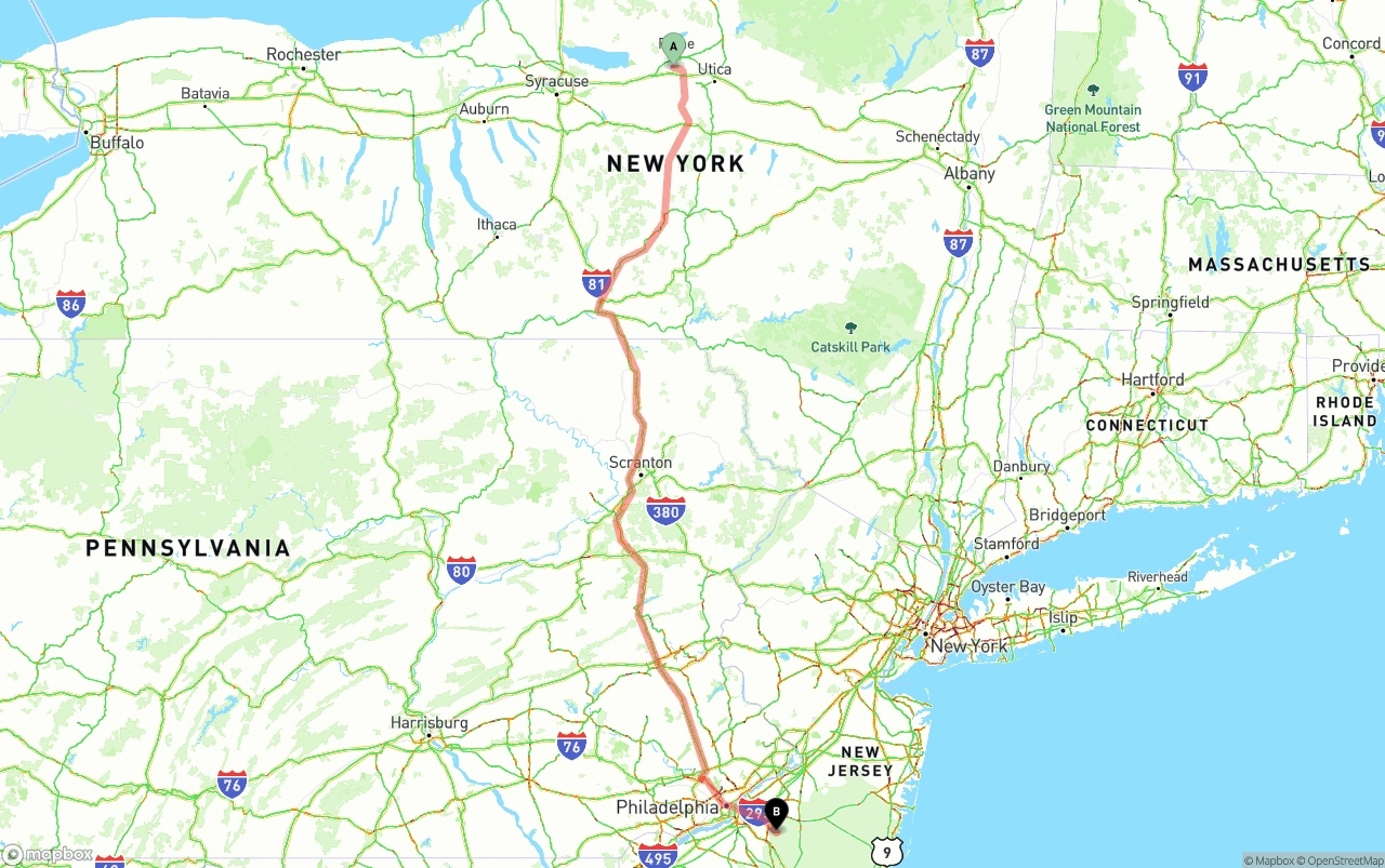 Shipping route from New York to New Jersey