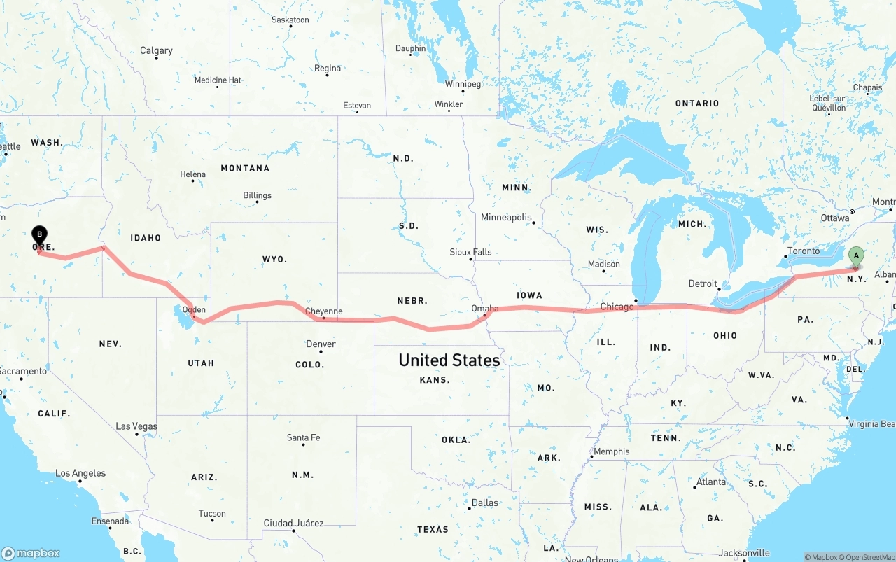 Shipping route from New York to Oregon