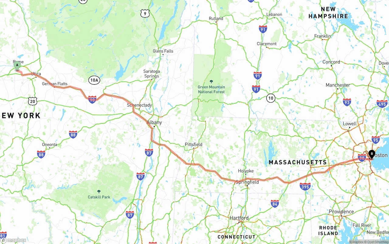 Shipping route from New York to Port of Boston