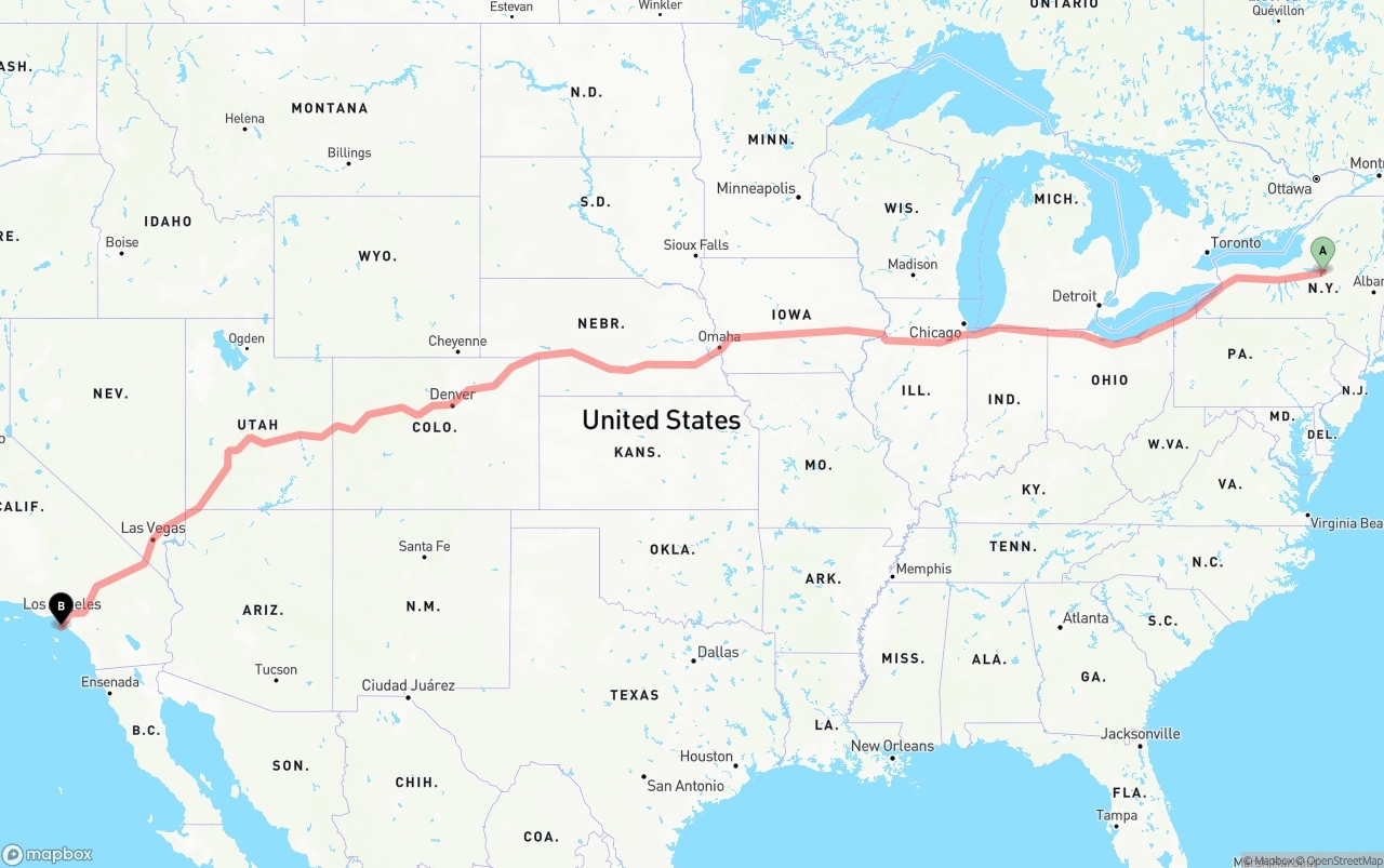 Shipping route from New York to Port of Los Angeles