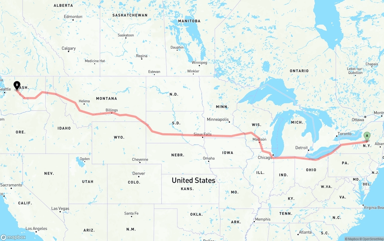 Shipping route from New York to Washington
