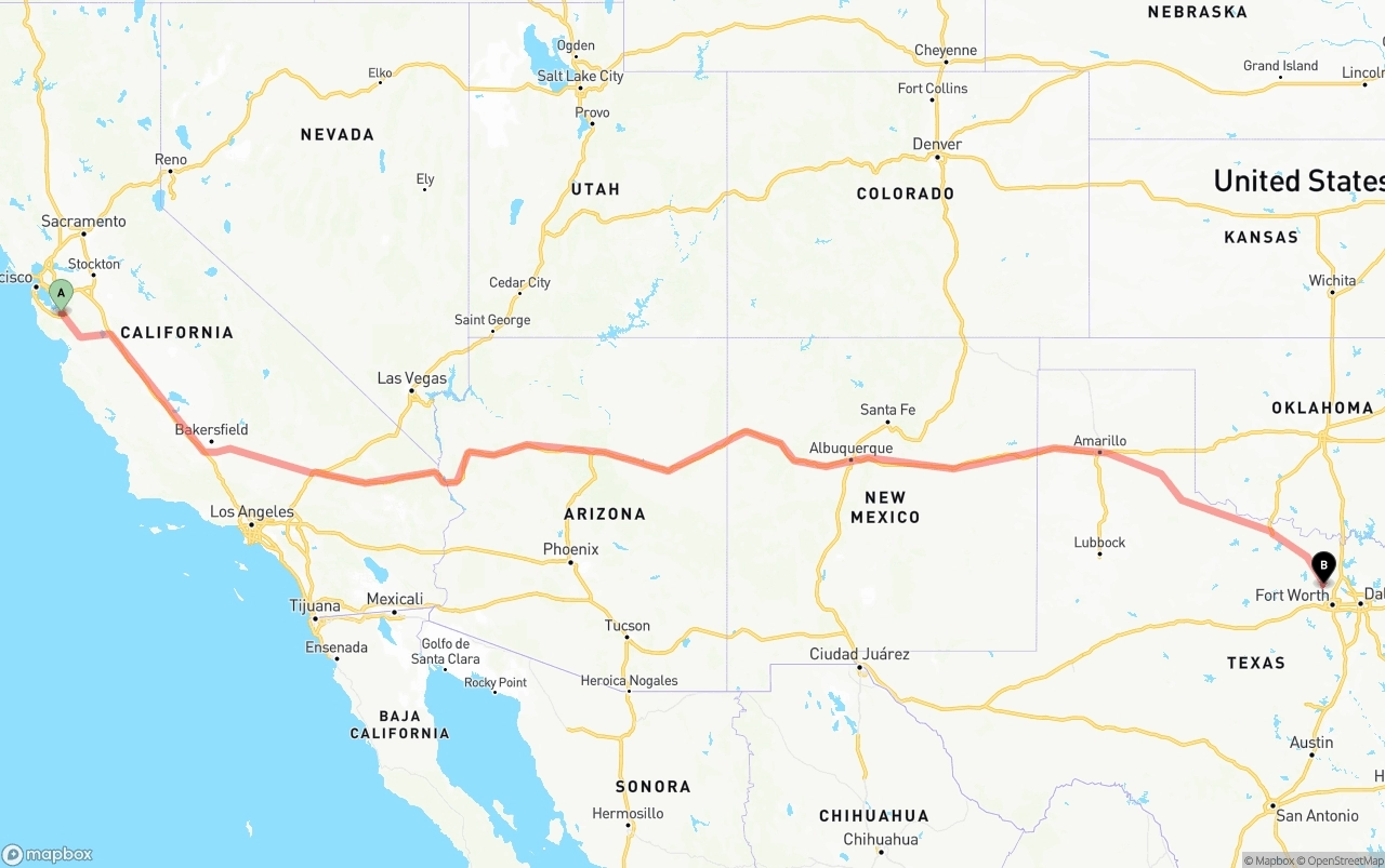 Shipping route from Norman Y. Mineta San Jose International Airport to Aurora