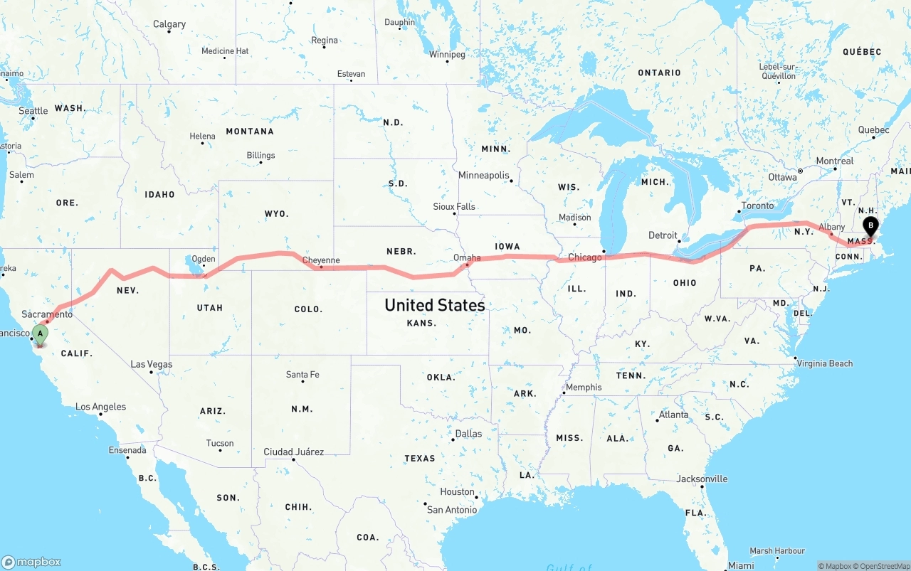 Shipping route from Norman Y. Mineta San Jose International Airport to Massachusetts