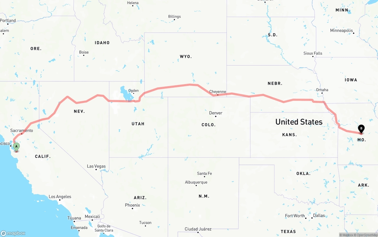 Shipping route from Norman Y. Mineta San Jose International Airport to Missouri