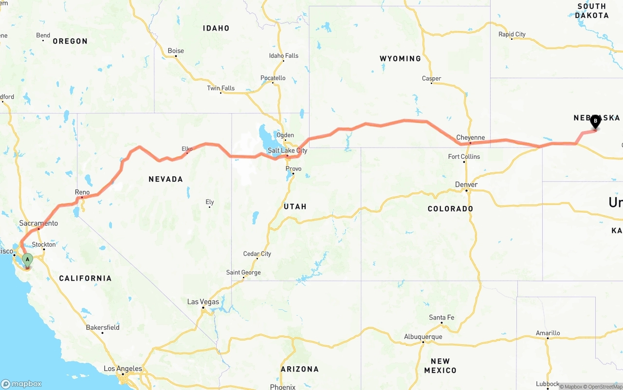 Shipping route from Norman Y. Mineta San Jose International Airport to Nebraska