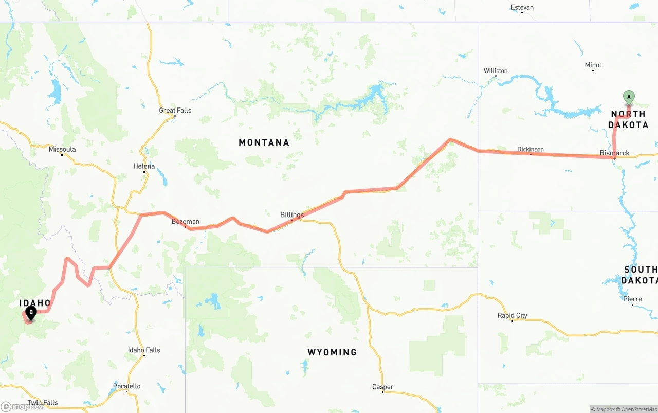 Shipping route from North Dakota to Idaho