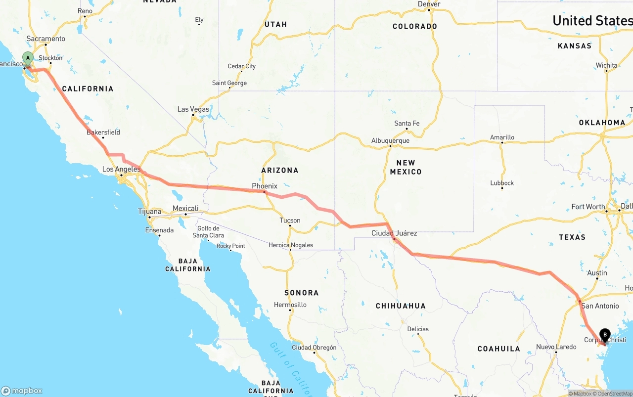 Shipping route from Oakland to Corpus Christi