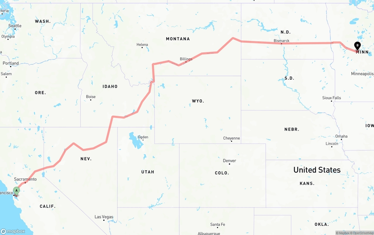 Shipping route from Oakland International Airport to Minnesota