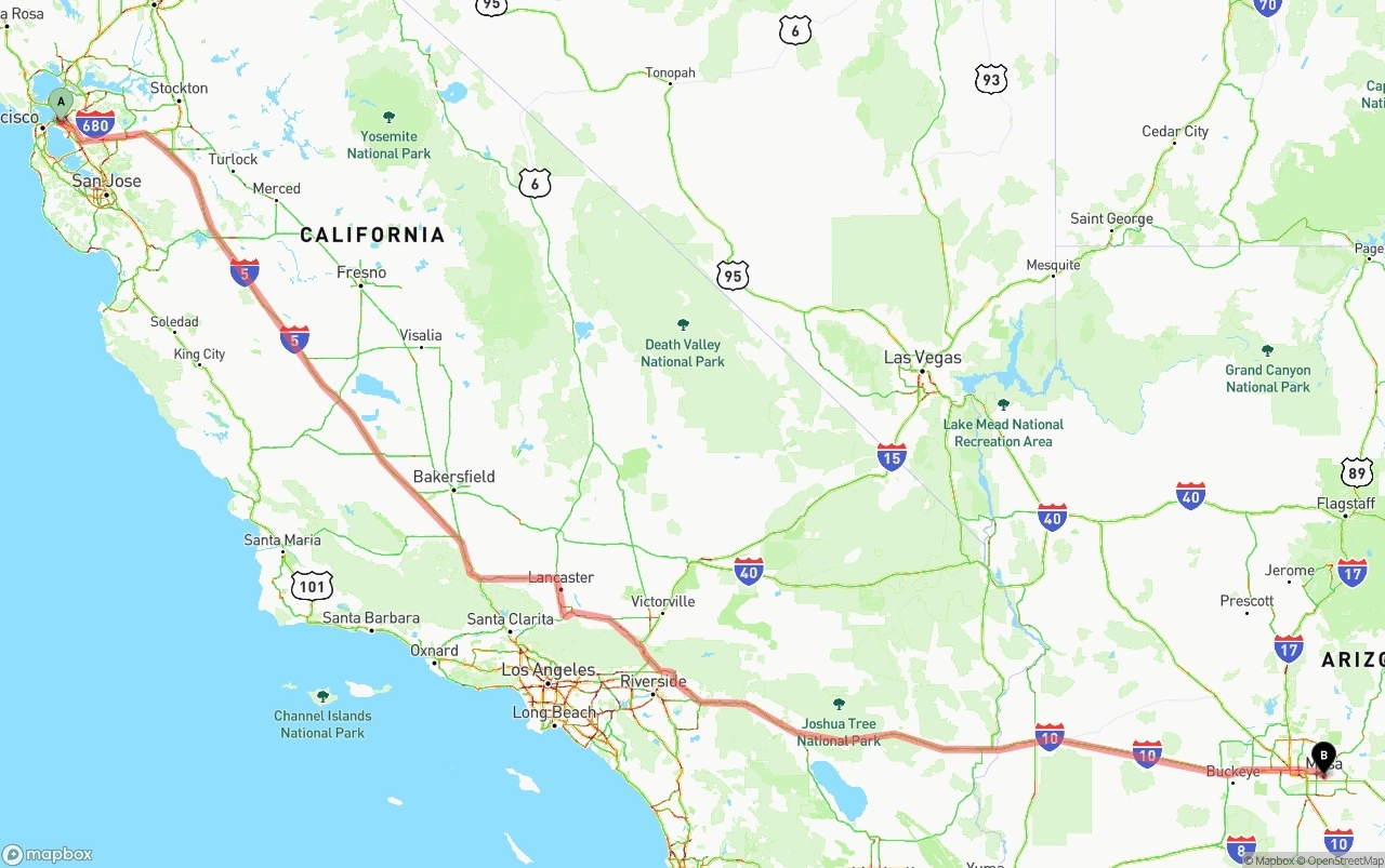 Shipping route from Oakland to Mesa