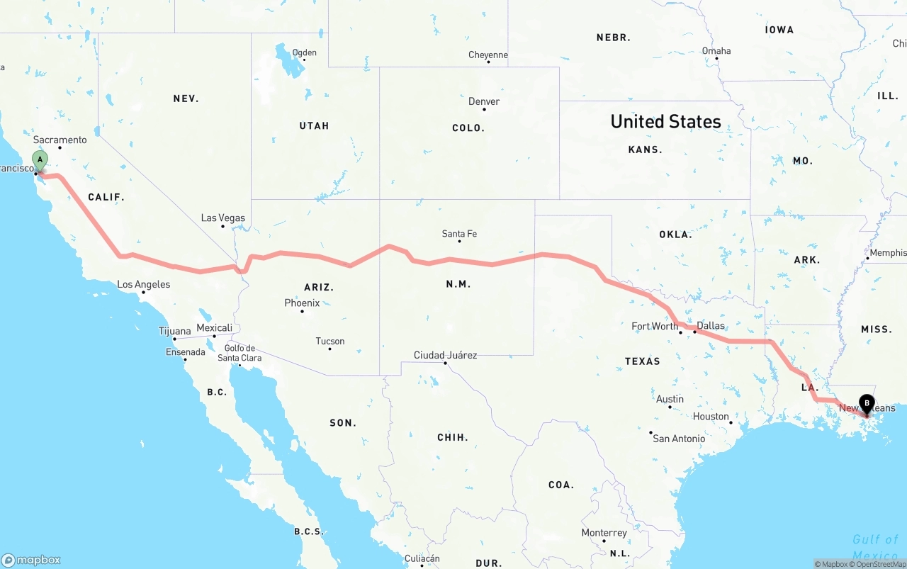 Shipping route from Oakland to New Orleans