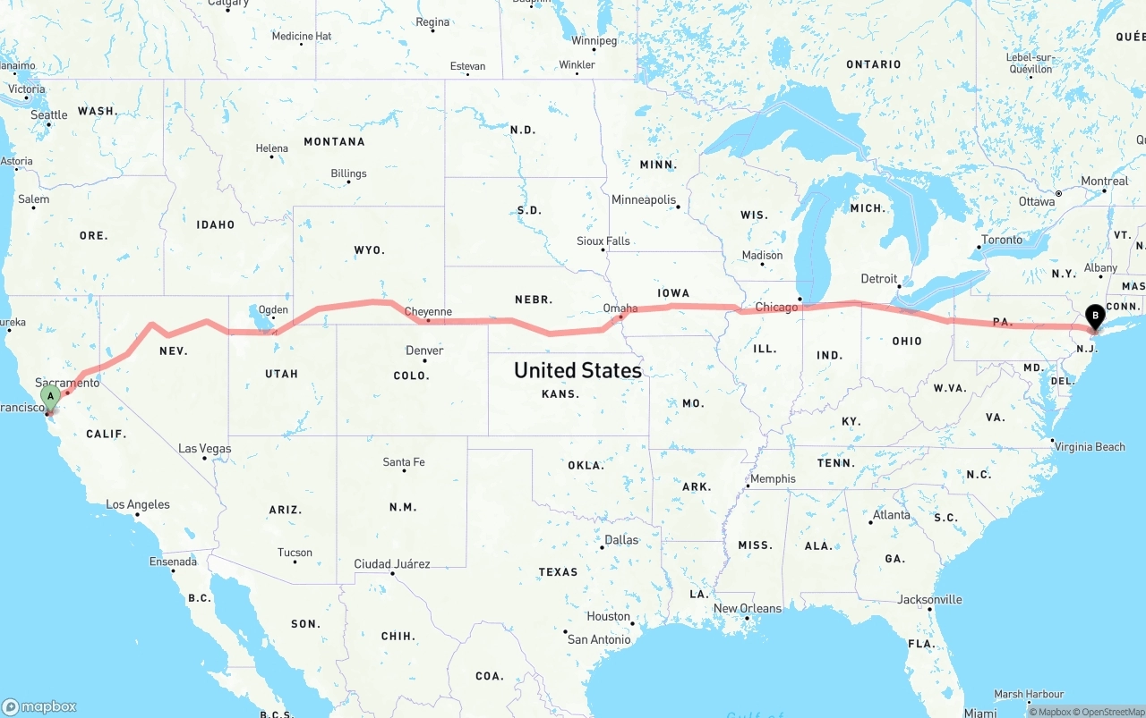 Shipping route from Oakland to New York City