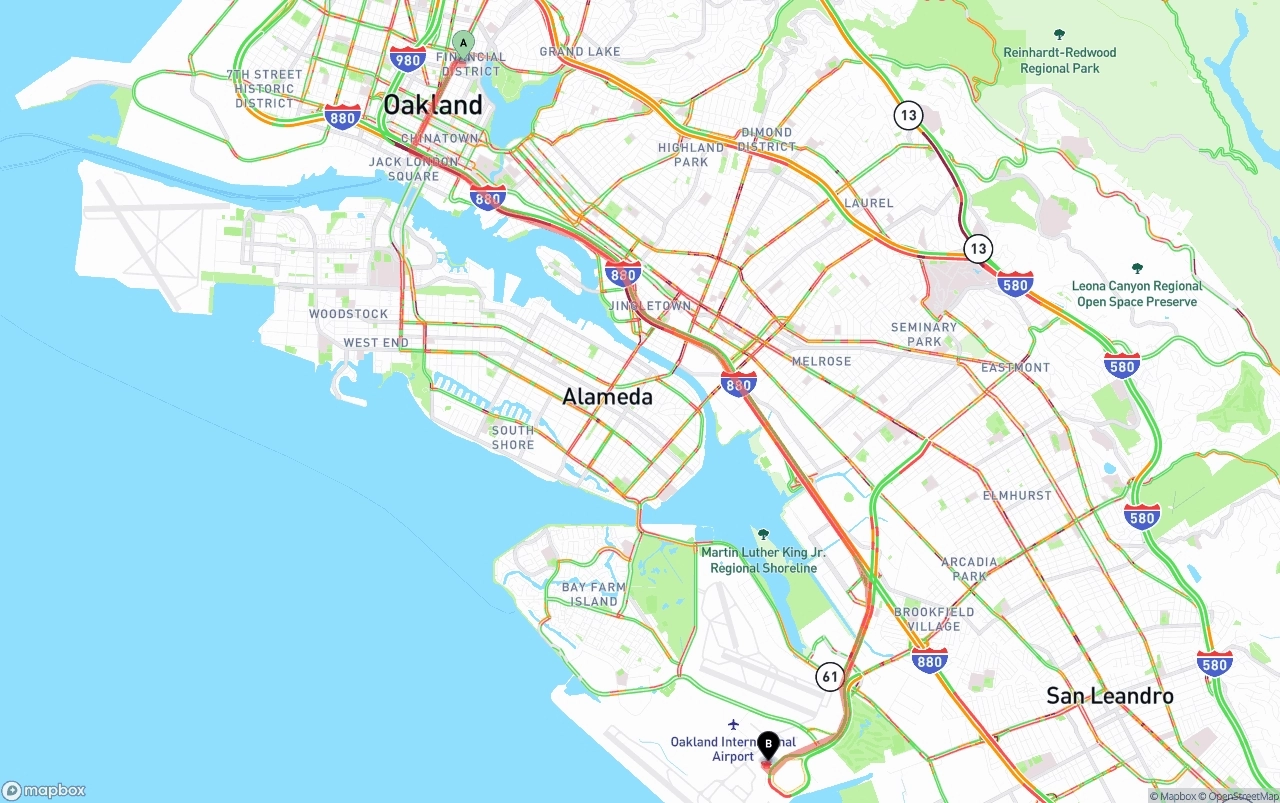 Shipping route from Oakland to Oakland International Airport