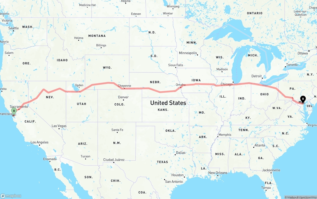 Shipping route from Oakland to Port of Baltimore