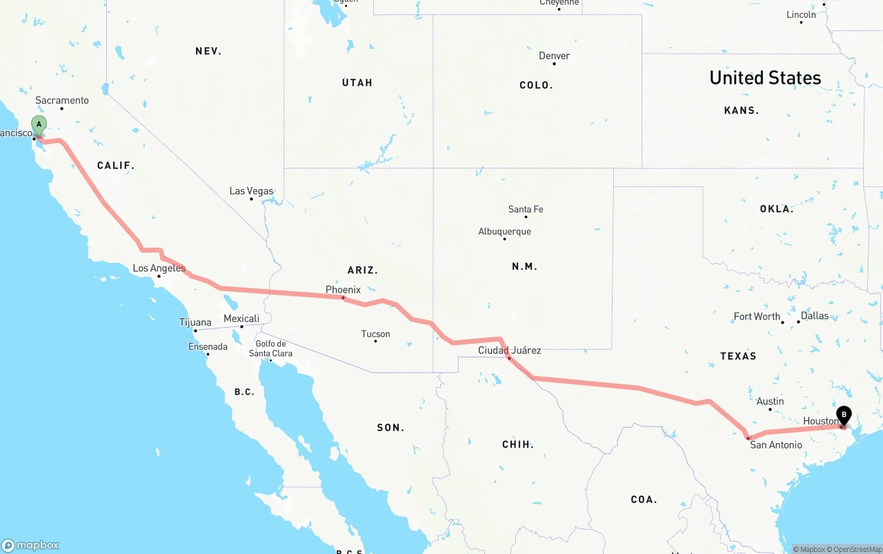 Shipping route from Oakland to Port of Houston