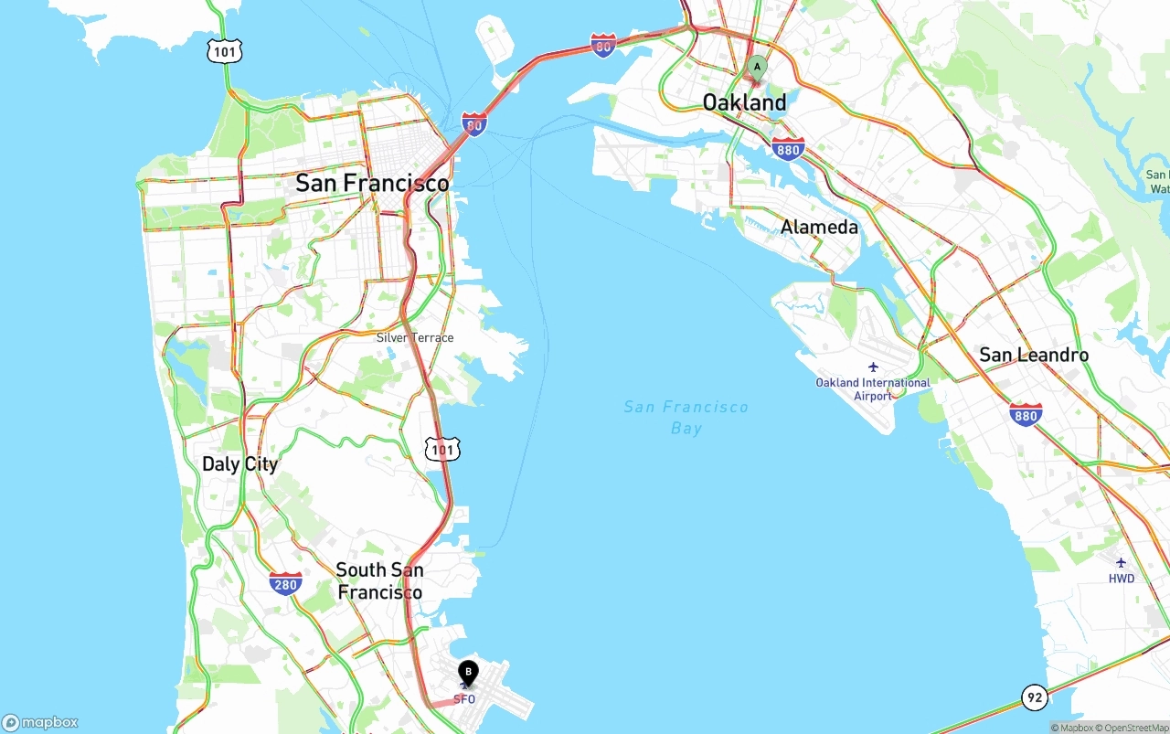 Shipping route from Oakland to San Francisco International Airport