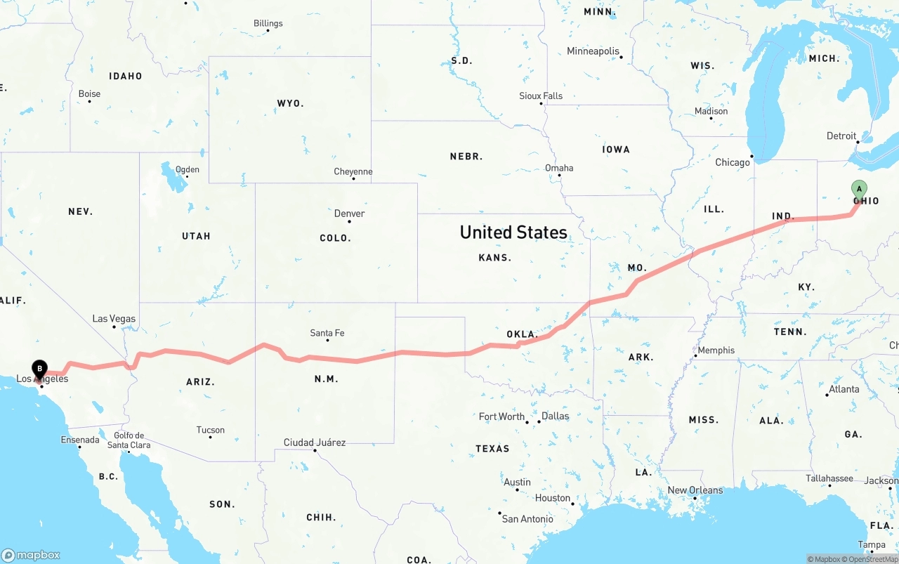 Shipping route from Ohio to Bob Hope Airport