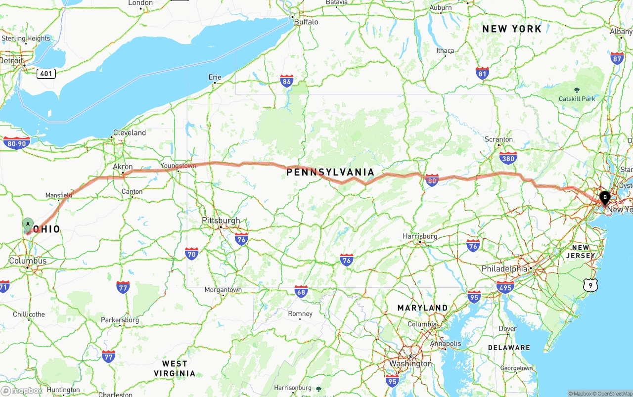 Shipping route from Ohio to Port of New York