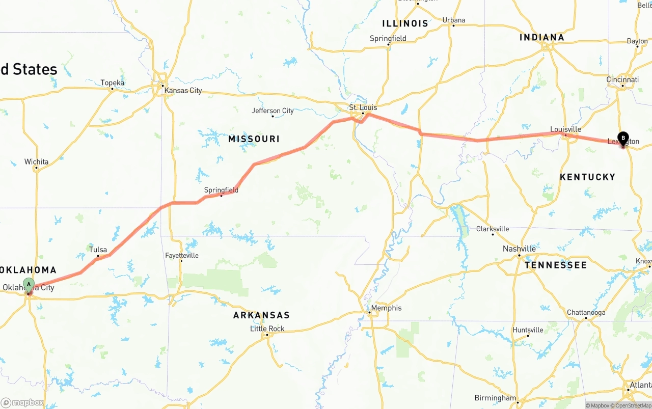 Shipping route from Oklahoma City to Lexington