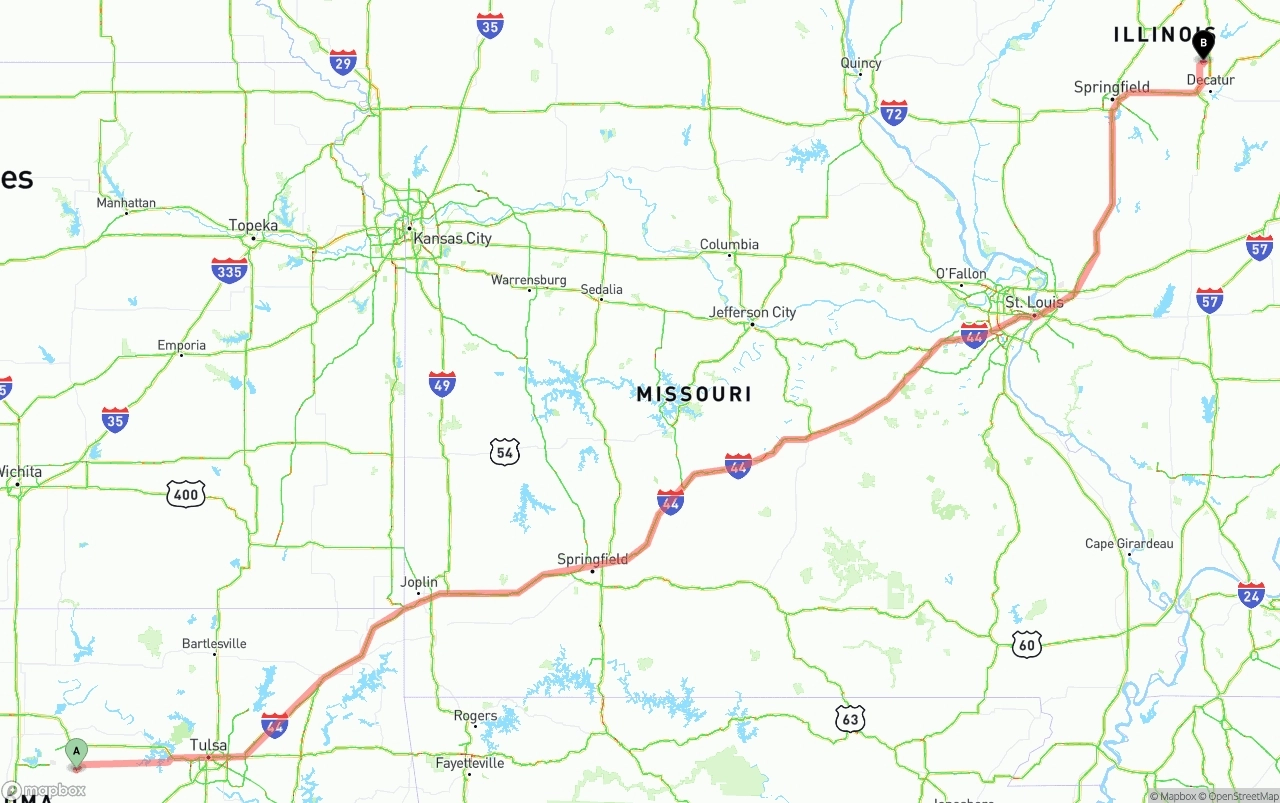 Shipping route from Oklahoma to Illinois