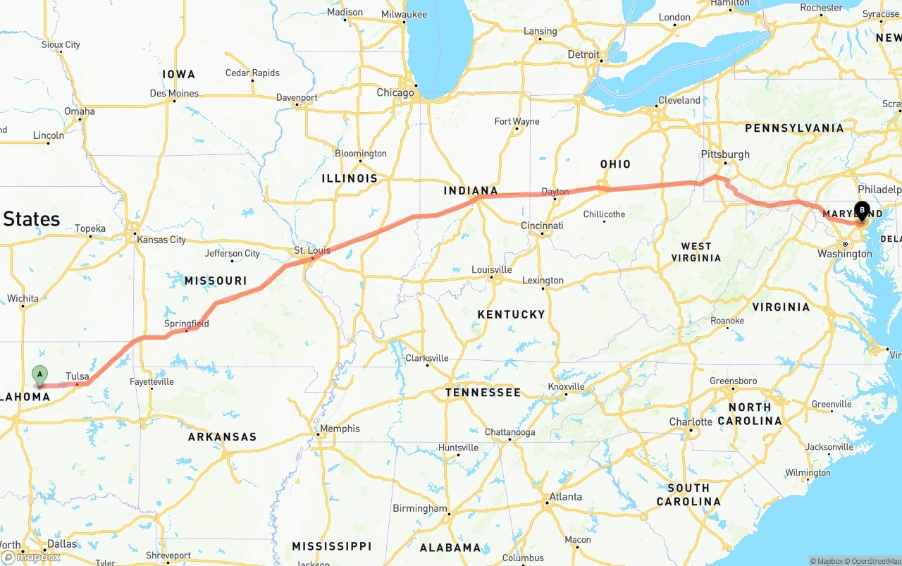 Shipping route from Oklahoma to Port of Baltimore