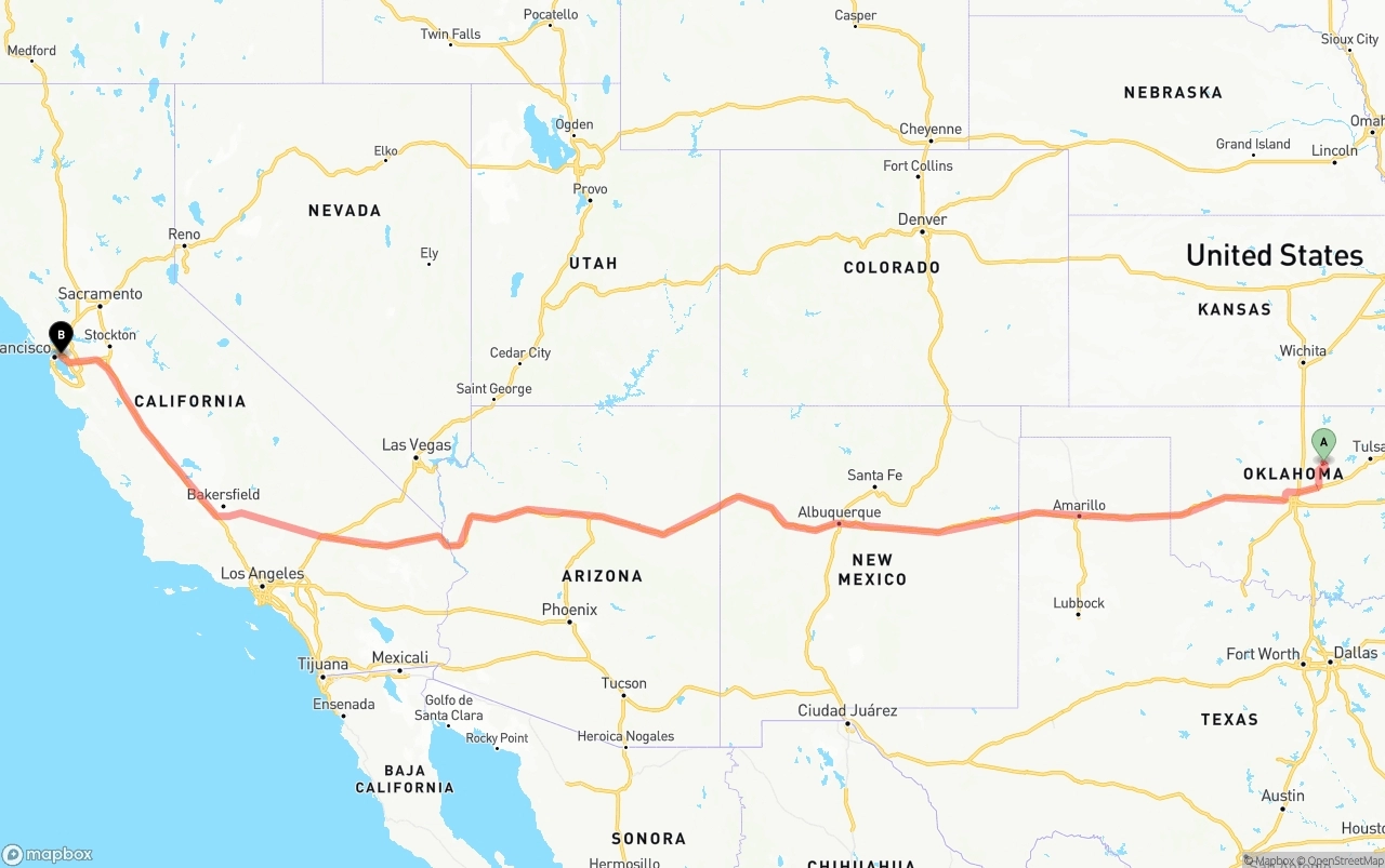 Shipping route from Oklahoma to Port of Oakland