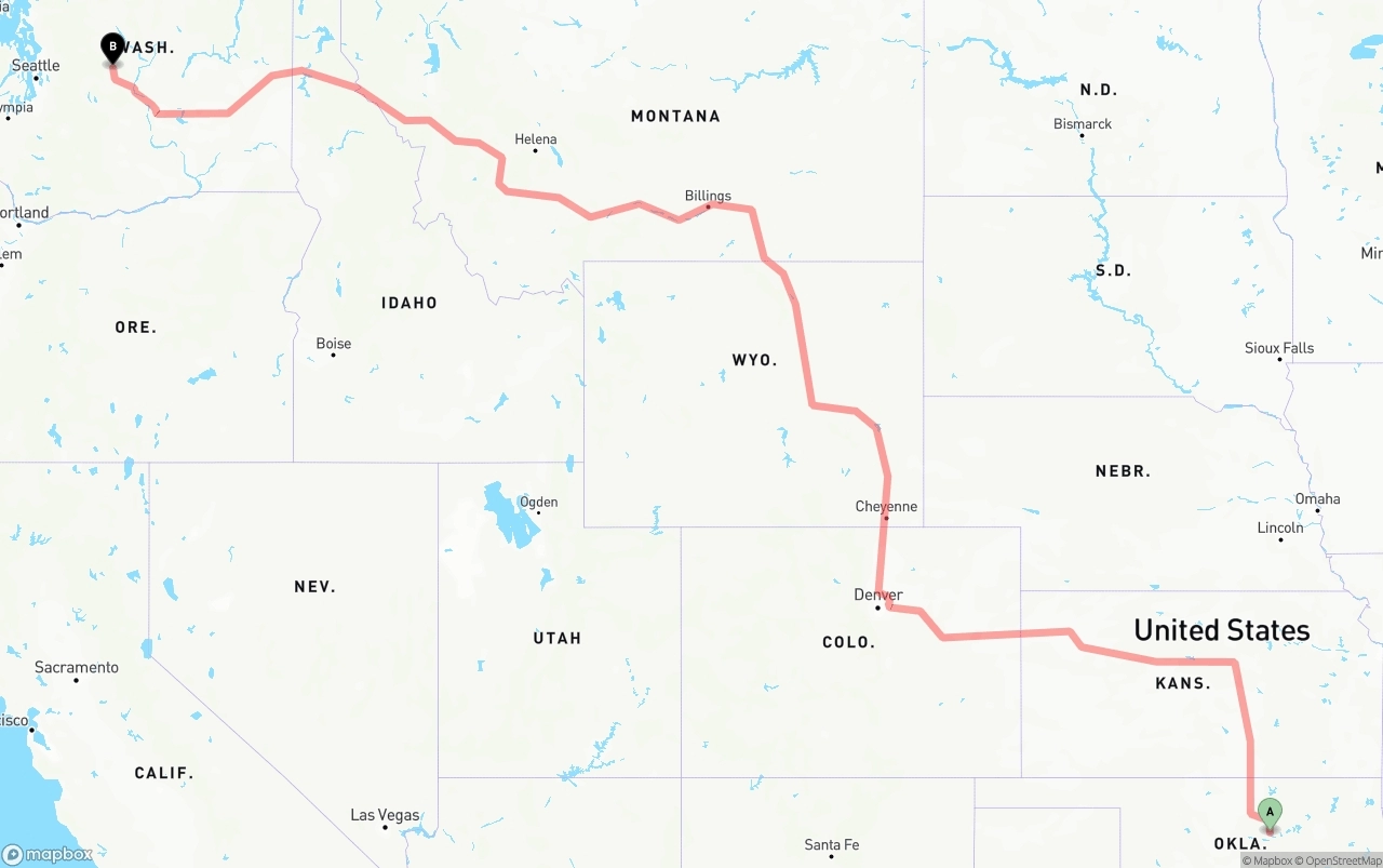 Shipping route from Oklahoma to Washington