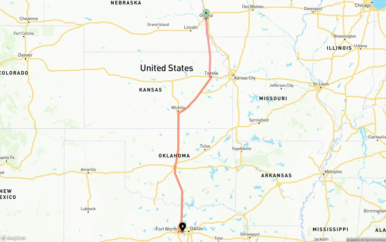 Shipping route from Omaha to Arlington