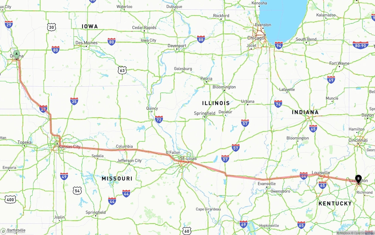 Shipping route from Omaha to Lexington