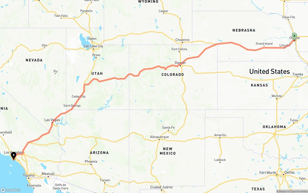 Shipping route from Omaha to Port of Long Beach