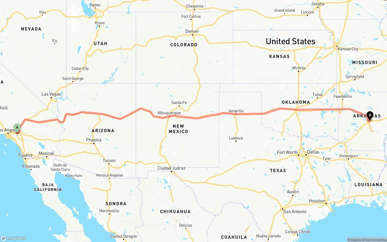Shipping route from Ontario International Airport to Arkansas