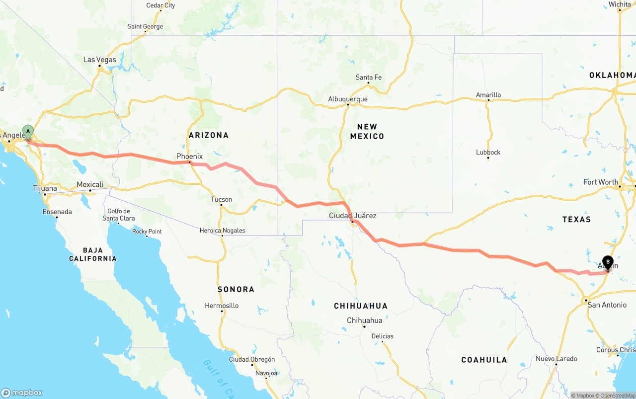 Shipping route from Ontario International Airport to Austin