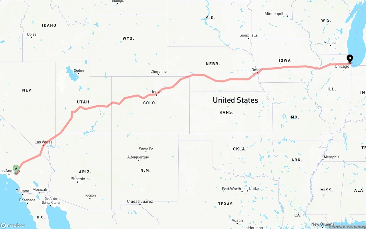Shipping route from Ontario International Airport to Chicago