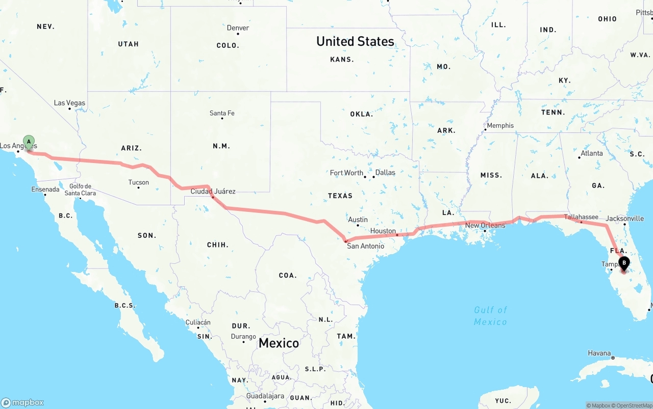 Shipping route from Ontario International Airport to Florida