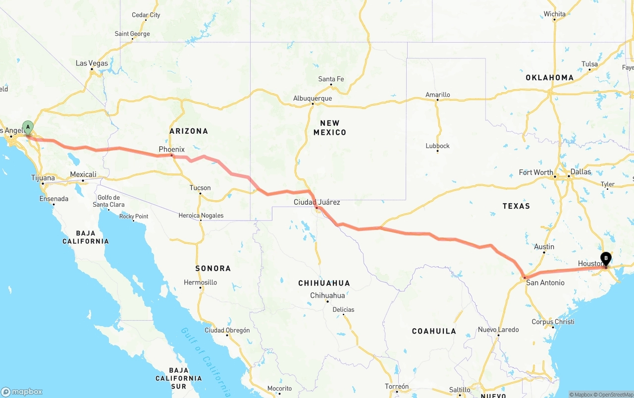 Shipping route from Ontario International Airport to Houston