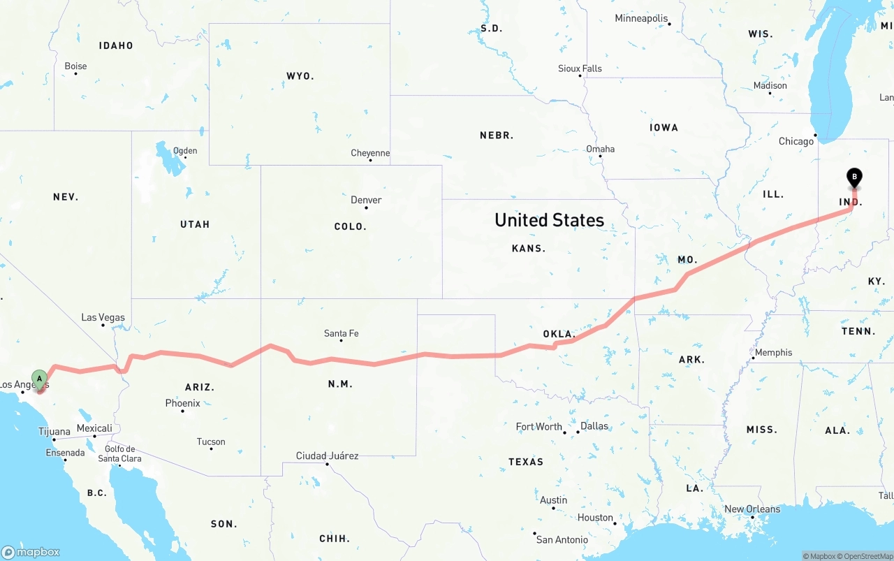 Shipping route from Ontario International Airport to Indiana