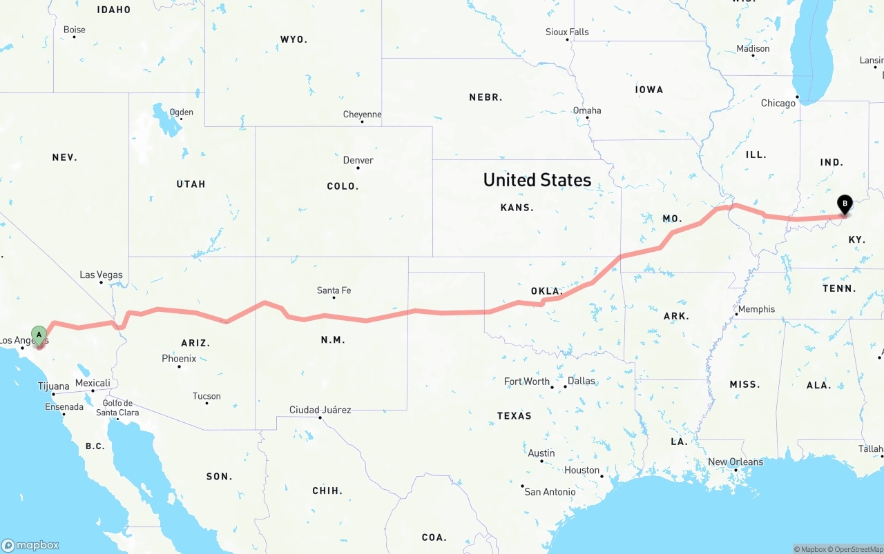 Shipping route from Ontario International Airport to Louisville
