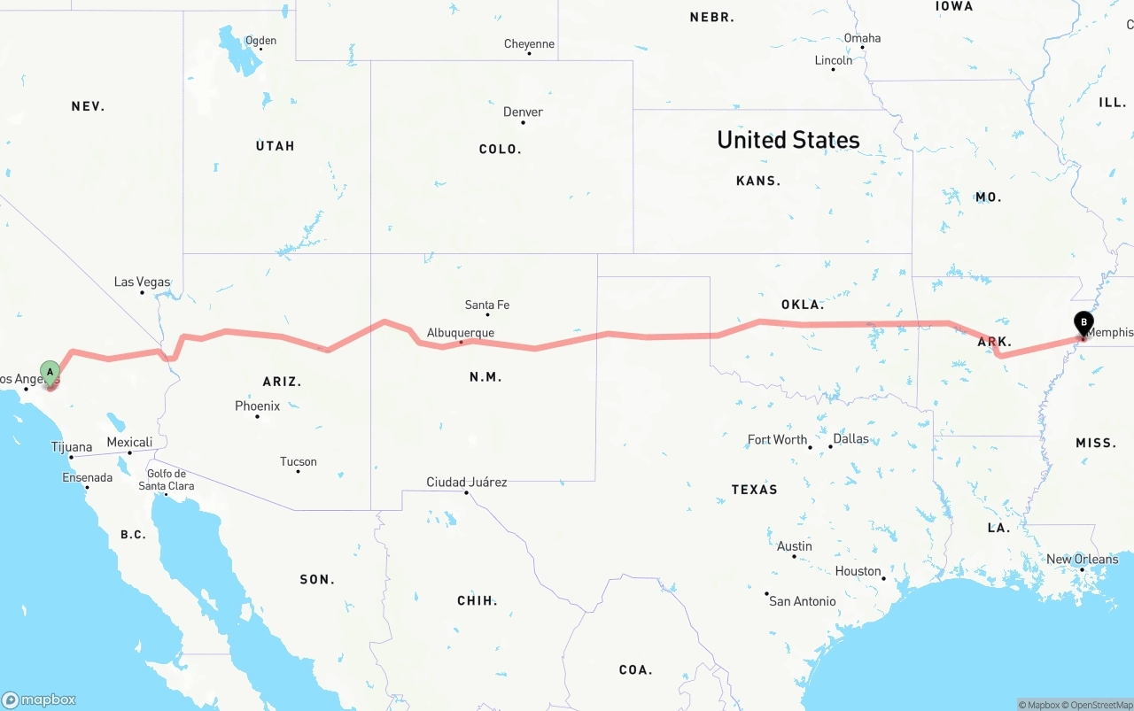 Shipping route from Ontario International Airport to Memphis