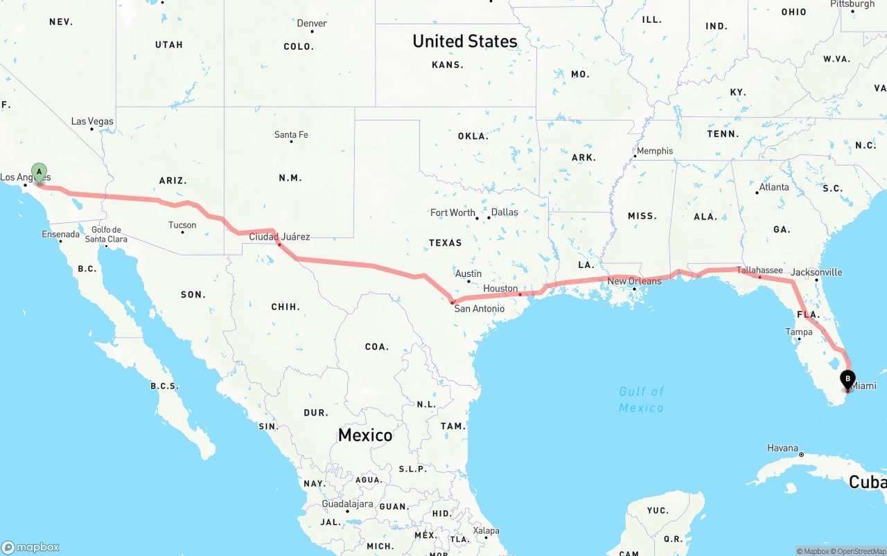 Shipping route from Ontario International Airport to Miami