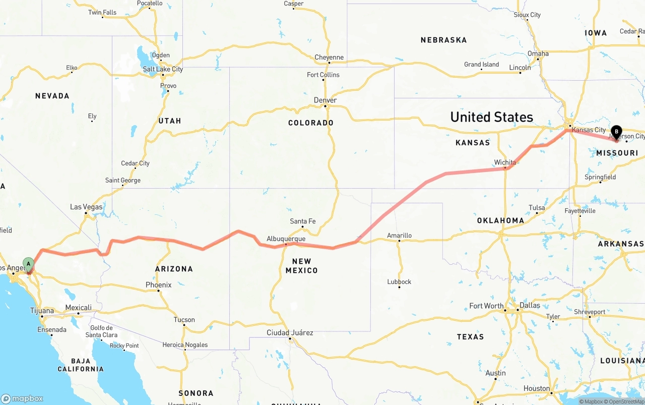Shipping route from Ontario International Airport to Missouri